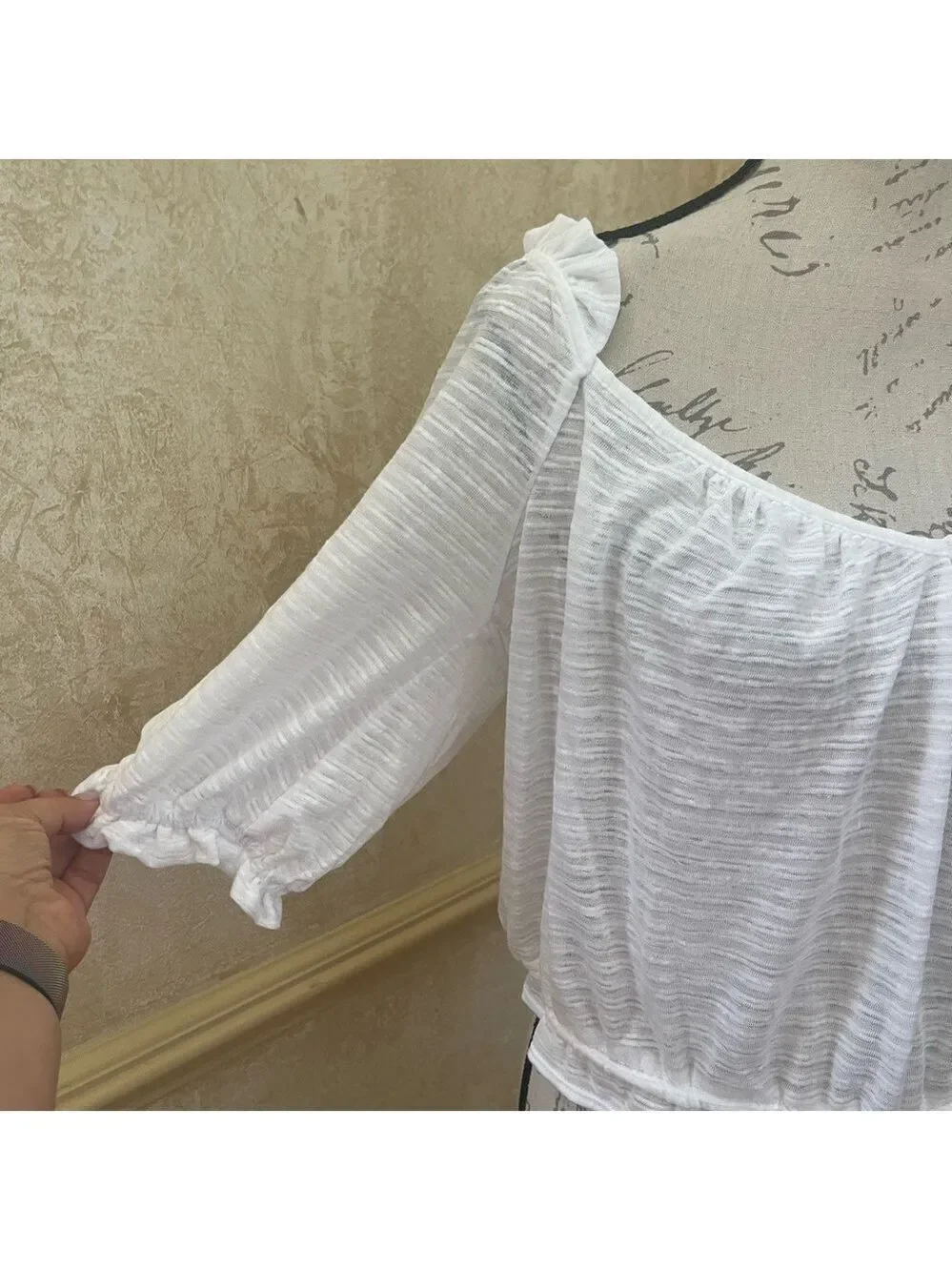 Free People Dorothy Top Cotton blend white puff shirt sleeves drawstring hem L